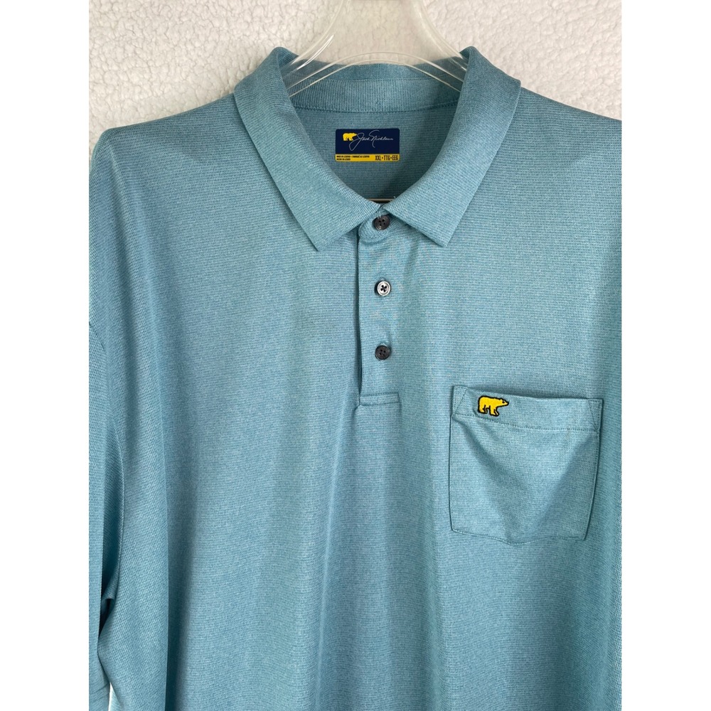Jack Nicklaus Mens XXL Blue Golden Bear Short Sleeve Pocket Polo Shirt Stretch‎